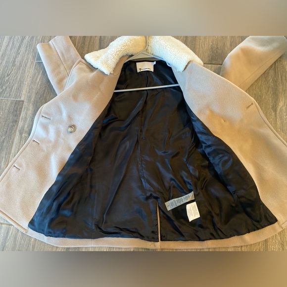T Alexander Wang Tan Pea Coat Double Breasted Jacket detachable Fur Collar Sz 0 - Picture 13 of 13